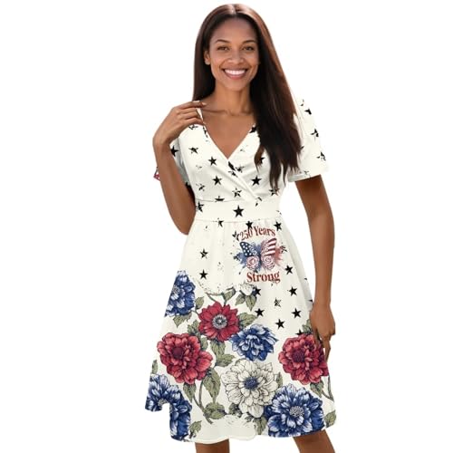 Image of Women's Summer Formal Dresses Short Sleeve Wrap V Neck Dresses Bridesmaid Wedding Guest Dress with Pockets