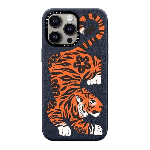 CASETiFY MagSafe �Ή� �y�u�� iPhone 15 Pro Max �P�[�X [MagSafe �ɑΉ� / 1.5m����̗����������N���A / MagSafe �ɑΉ�] - Fierce Tiger - �l�C�r�[�u���[