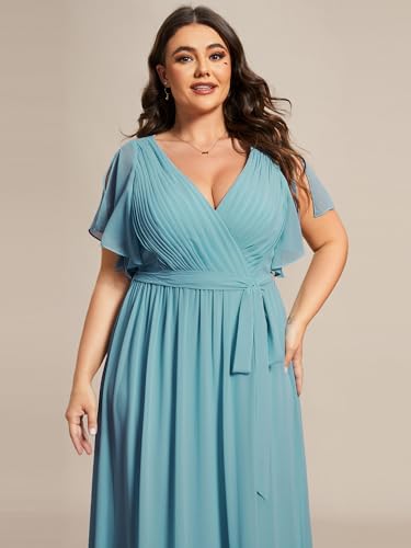 Image of Ever-Pretty Plus Women's Chiffon Bridesmaid Dress A-Line Empire Waist Floor Length Plus Size Formal Wedding Guest Dresses