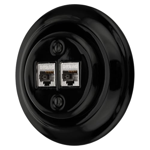 Presa di rete in porcellana retrò CAT.7 a 2 ingressi, All-in-One, serie PR1, colore: nero