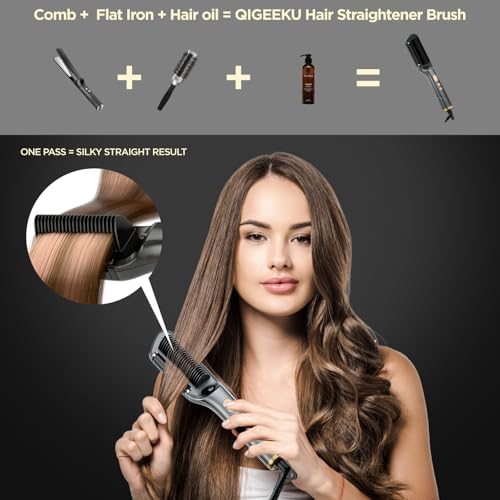 Hair Straightener Brush, Upgraded Ionic Hair Straightener Comb with Oil-Infused, Anti-Frizz Ceramic, Anti-Scald, 9 Temp Settings & LED Display, Dual Voltage, Straightening Brush for All Types - Image 2