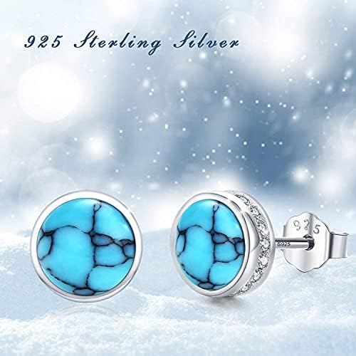 Turquoise Stud Earrings for Women 925 Sterling Silver 7 MM Hypoallergenic Turquoise Earrings Studs Blue Bezel Stud Earrings for Sensitive Ears