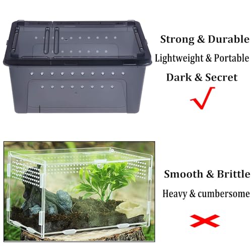 Image of PINVNBY 8 PCS Reptile Feeding Box Portable Snake Breeding Box Reptile Transport Container 7.48 inchx4.92 inchx2.95 inch Plastic Pet Houses for Lizard Spider Scorpion Gecko Insect Tortoise Treefrog(Black)
