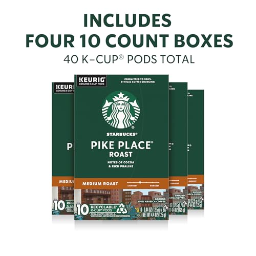 Starbucks K-Cup Coffee Pods, Medium Roast Hot or Iced Coffee, Pike Place Roast, 40 Keurig Pods ​