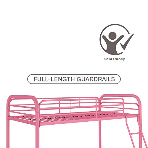 Dhp Twin-Over-Twin Bunk Bed With Metal Frame And Ladder, Space-Saving Design, Pink #TOP5