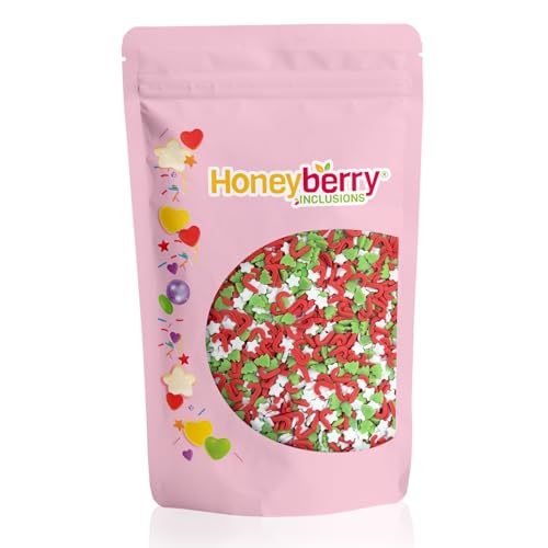 HONEYBERRY INCLUSIONS Christmas Sprinkles 200g - Premium Edible Decorating Christmas Sprinkles Mix for Baking Cupcake and Cake Decorations Ice Cream Dessert and Icing Decoration Toppers
