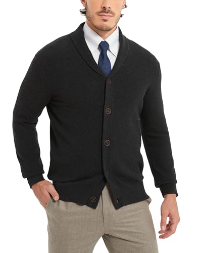 Kallspin Men's Pure Cotton Cardigan Sweater Button Down Shawl Collar Lightweight Knitwear Classic Casual