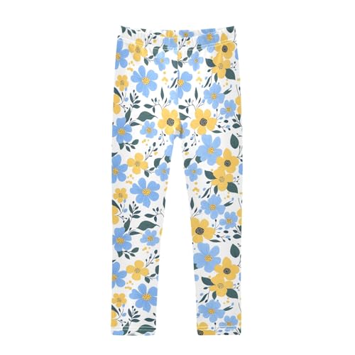 Girls' Athletic Leggings Ankle Length Yoga Dance Pants Kids Teen 4T Blue Yellow Flower
