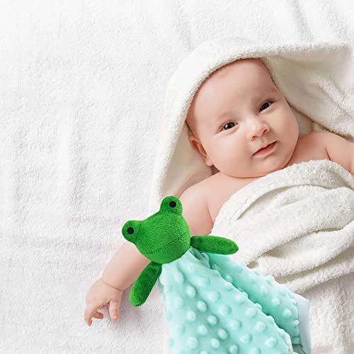 Image of Baby Green Frog Soft Stuffed Animal Security Blanket, Plush Frog Character Lovey Blanket, Baby Shower /Nursery Gift, Newborn Infant Toddler Snuggle Blankie for Boys Girls, 13 Inches