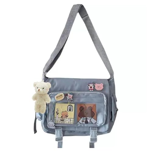 Image of Kawaii Crossbody Ita Bag for Women with Pin & Plush Bear - Japanese Messenger Bags Y2K Shoulder Purse