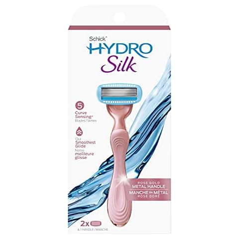 Schick Hydro Silk Rose Gold Metal Razor for Women | Womens Razors, Travel Razor, 5 Blade Razors for Women | 1 Handle & 2 Razor Refills Cover