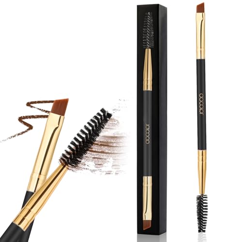 Duo Eye brow Brush, Docolor Professional Tool, Angled EyeBrow Brush and Spoolie Brush Black