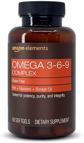 Amazon Elements Omega 3-6-9 Complex of Fish, Flaxseed and Borage Oil - EPA & DHA Omega-3 fatty acids - 60 Softgels, 2 Month Supply
