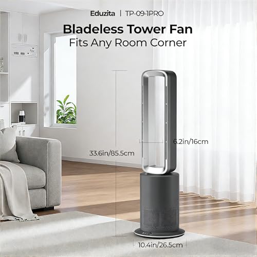 Image of Xcity TP09Pro Bladeless Tower Fan, 3-in-1 Air Purifier, Space Heater & Cooling Fan, Remote Control, HEPA H13 Filtration for Bedroom & Home Office Commercial, Silver & Gray