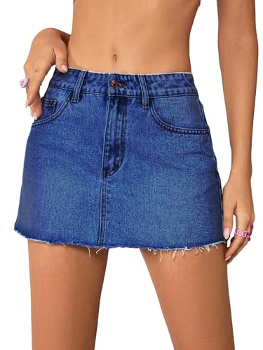 Image of Jumppmile Womens Mini Denim Skirt Mid Waist Mini Dress Jean Skirts