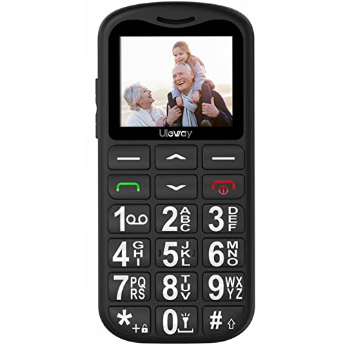 uleway Teléfono Móvil Senior Sin Contrato, Teclas Grandes gsm Dual SIM Teléfono Básico para Ancianos, Botón de Emergencia SOS, Pantalla 1,77'', Larga Espera, Linterna, Radio FM, Negro