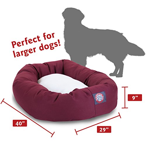 Image of 40 inch Burgundy & Sherpa Bagel Dog Bed By Majestic Pet Products