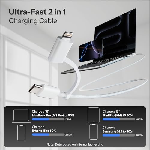 Image of 2-in-1 Type C to Lightning & Type C Fast Charging Cable [MFi Certified] Compatible with iPhone 17 /16 /15 /14 /13 /12 /11 Pro Max Mini, iPad, Samsung Galaxy, Google Pixel by HOMEMO