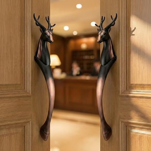 Image of GLOXY Premium Copper Black 12 inch Vintage Deer Shaped Main Door Handle with 8 inch Hole-to-Hole Spacing - Decorative Push & Pull Aluminium Wooden & Glass Doors Handles for Homes, Hotels & Offices - Pack of 1