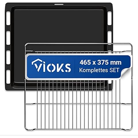 VIOKS Tiefes Backblech 465x375 x30mm / Tiefes Backblech Ausziehbar + Gitterrost für Backofen Ersatz für Bosch 00662999 00574876 / Herd Backblech 46 x 37 / Baking Tray Herd und Backofen SET Cover