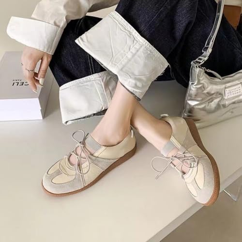 Sneakerina Cute Ballet Sneakers for Women Lace Up Mary Janes Flat Breathable Leather No Slip Chunky Sole Round Toes Lightweight Dress Shoes Slip on Y2K Preppy Back to School Gifts for Girls Teens2