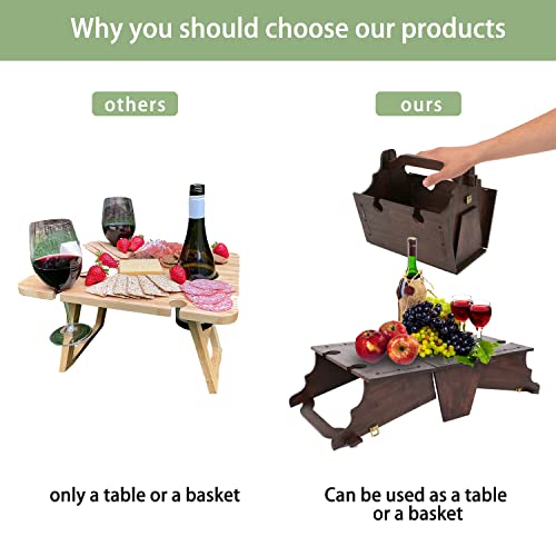 Twsoul Portable Picnic Table, 2 In 1 Folding Wooden Picnic Table, With 4 Wine Glasses Holder For Beach Camping And Garden, Ideal Wine Lover Gift #TOP3