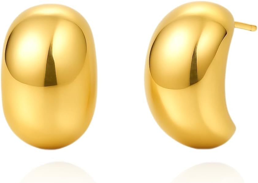 Chunky Gold Stud Earrings For Women ,Chunky Half Hoop for Daily