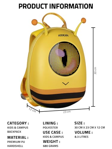 Image of Hookaba GlowBuddy LED Eyes Backpack 13L | Kids Smart Bag with App Control, Programmable Screen & Water Resistant | for School, Picnic, Travel | Mini Digital Daypack for Girls & Boys (Bee Yellow)