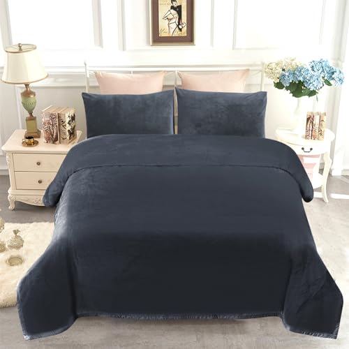 Image of JYK Korean Style Mink Fleece Blanket Queen 3.5 LB, 1 Ply Extra Soft,Lightweight Flannel Blanket,Breathable Plush Fuzzy Cozy Queen Blanket for Couch Sofa Bed Camping 79x91 Inches, Dark Grey