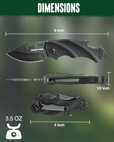 mossy oak mini folding pocket knife stainless steel drop point blade - edc multi-tool with bottle opener and glass breaker