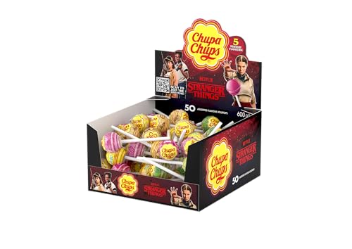 CHUPA CHUPS x STRANGER THINGS - Exclusive Limited Edition Right Side Up Lollies - 5 Mystery Flavours - 1 Display Box x 50 Lollies