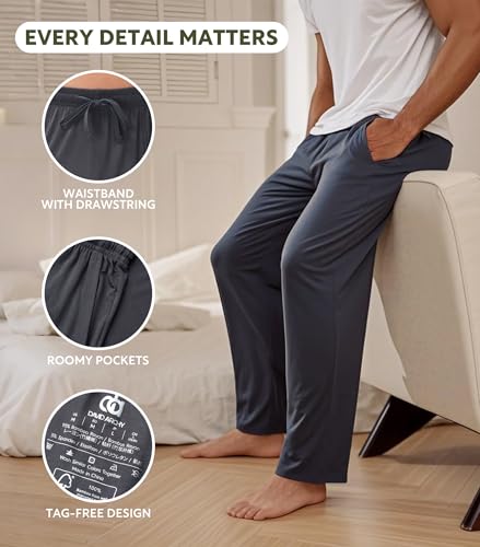 DAVID ARCHY Mens Pajama Pants Bamboo Rayon Lightweight Sleep Bottoms, Breathable Lounge Pants with Pockets Comfy PJs, 2 Pack4