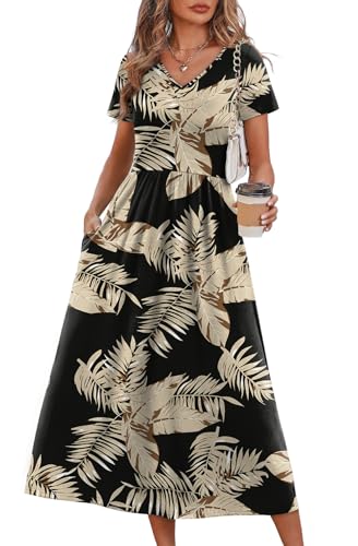 Image of OFEEFAN Summer Dresses for Women Flowy Casual A-Line Midi Dress Beach Vacation Sundresses with Pockets S-2XL