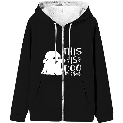 Sweat à Capuche imprimé Halloween pour Femme - Pull d'Hiver Confortable à Col Rond