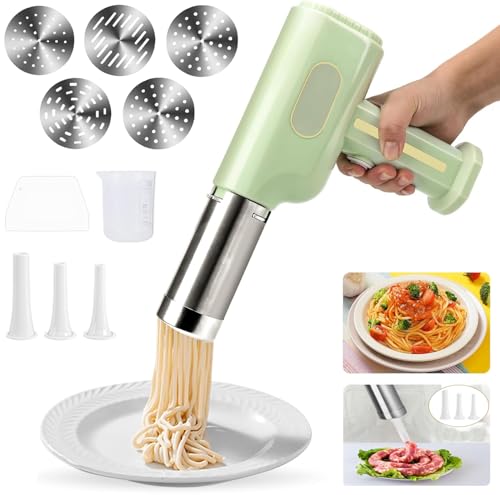Nanhent Electric Handheld Pasta Machine, Noodle Maker, Sausage Stuffer, Automatic Spaghetti Maker Pasta Roller Attachment All-in-One Cordless Homemade Pasta Machine