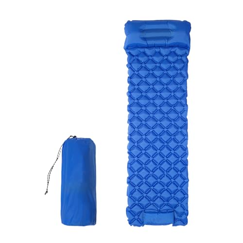 Domary Portable Camping Mattress, Built in Pump and Pillow for Quick Inflation in 30 Seconds, Compact Foldable Lightweight Design, Comfortable Grid with Leakproof Valves f (Blue)
