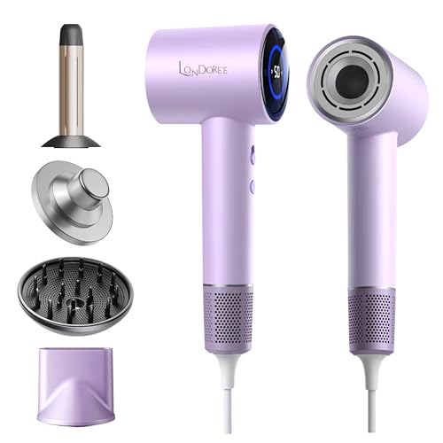 Londoree Ionic Hair Dryer With Diffuser For Curly Hair - Lightweight Travel Hairdryer For Women - Fast Drying Hair Dryer With Diffuser & Accessories - Hair Diffuser For Women Gifts-image