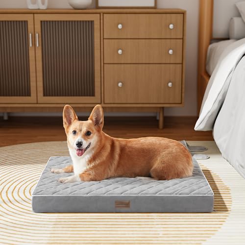 SunStyle Home Orthopedic Dog Beds for Medium Dogs, Medium Dog Bed with Egg Crate Foam Support, Non-Slip Bottom & Removable Washable Cover Mattress Pet Mat Bed（Light Grey） - Thumbnail 7