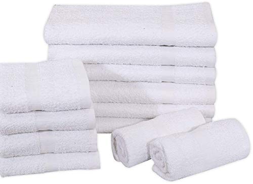 24 Pcs (2 Dozen) White 16X27 Inch Cotton Blend Economy Hand Towels Salon/ Gym/ Hotel Super Use Absorbent Best For Kitchen,Janitorial,Home Use Towels #TOP6