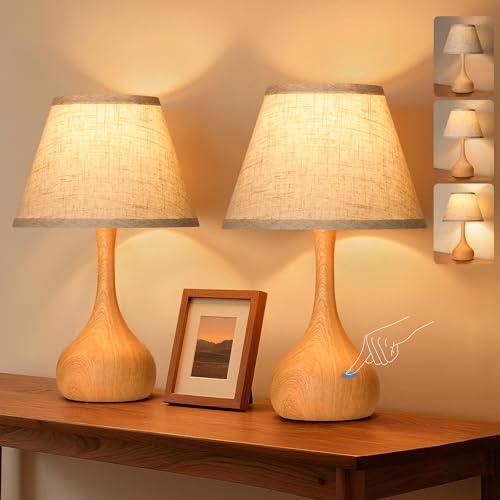 Touch Table Lamp for Bedroom Set of 2, 3-Way Dimmable Bedside Lamp for Nightstand, 17” Rustic Metal Desk Lamp with Linen Shade for Living Room, Kids Reading, Dorm, Home Office Decor, Bulb Included