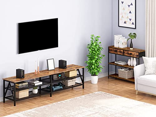 Furologee TV Stand for 65 70 inch TV, Long 63" TV Media Console Table, Industrial Entertainment Center with 3-Tier Storage Shelves for Living Room, Bedroom, Rustic Brown - Image 9