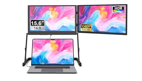 Image of DuoCreate 15 FHD 15.6 inch Premium Dual Portable Monitor Extender | 2x15.6 inch 1920x1080 IPS | 360 Rotation | USB-C & HDMI | Aluminum Alloy Foldable Stand | Eye Care | for 13-18.5 inch Mac & Windows