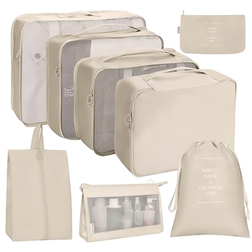 Compression Packing Cubes 8pcs, with Visible Mesh, Handle & Double Zipper