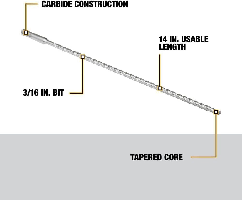 DEWALT DW5421-1/4-Inch by 12-Inch by 14-Inch ROCK CARBIDE SDS Plus Hammer Bit