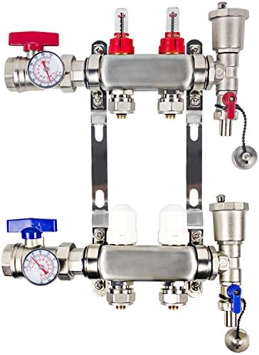 WiseWater 2 loop Radiant Heat Manifold, PEX Tubing Radiant Heat Manifolds with Compatible Outlets, for Hydronic Radiant Floor Heating (1/2" connectors included)