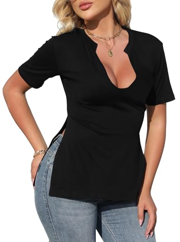 Remidoo Women's Side Slit Shirt Asymmetrical Tops Short Sleeve Tie Dye T Shirt Tees3