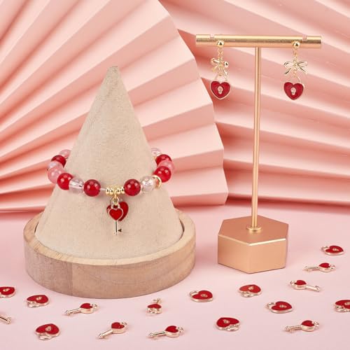 SUNNYCLUE 1 BOX 60Pcs Valentines Day Heart Charm Bulk Lock Charms Love Alloy Key Wedding Small Enamel Gold Red Lucky Mini Anniversary Charms for jewellery Making Charms Bracelet Crafting Beginner Adul - Image 4