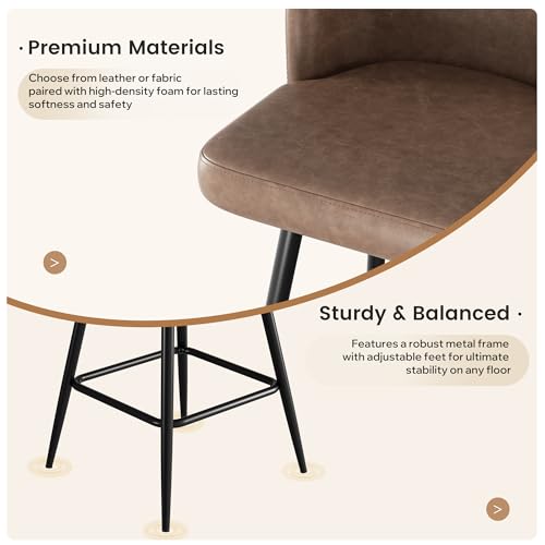 Image of Swivel Bar Stools Set of 6, 26 inch Counter Height Bar Stools with High Back and Metal Legs, Faux Leather Bar Chairs, Modern Barstools for Kitchen Island, Brown
