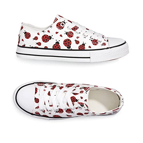 SAGEFINDS Ladybug Canvas Sneakers | Women’s Lace Up Style Fashion | Low Top Casual Walking Shoes