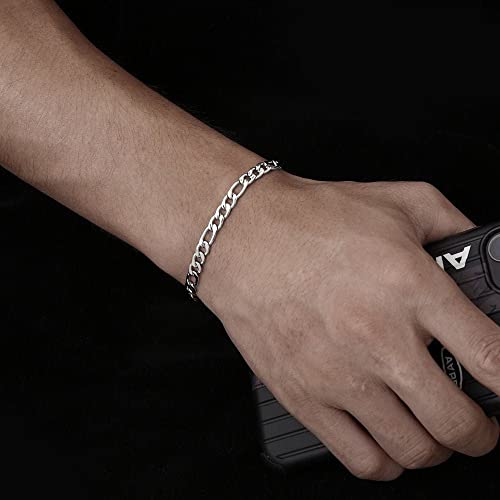 BRIJEWNES 925 Sterling Silver Clasp 4/5mm Figaro Chain Bracelets for Men Women Solid Diamond Cut Figaro Chain Mens Bracelet Chain Bracelets for Men Jewelry Men Gifts2